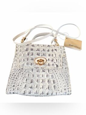 NWT Marco Ricci White Croc-Embossed Crossbody Bag with Gold Hardware